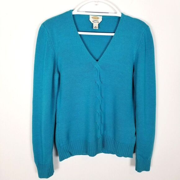 Talbots Women Wool Cashmere V Neck Pullover Sweater sz M Blue Cozy Office - Picture 1 of 6